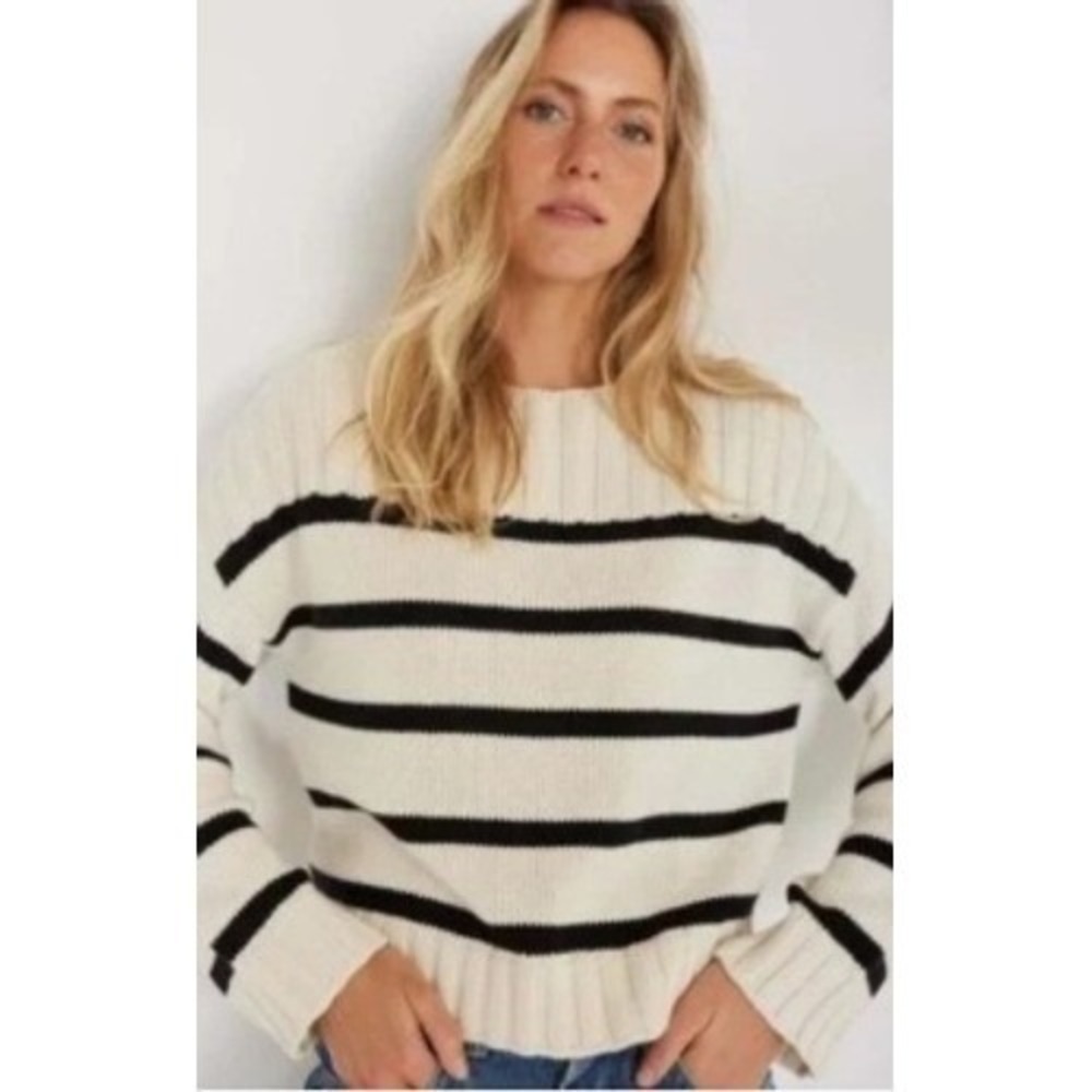 Not Monday Cotton Cashmere Sweater Boxy XS Stripe Nautical Old Money French Girl